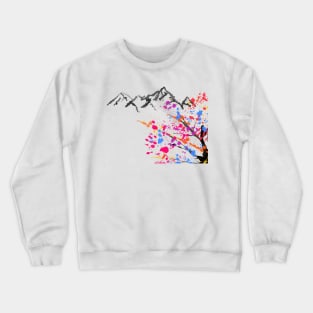 Mountains And Multi Coloured Sakura Cherry Blossom Crewneck Sweatshirt